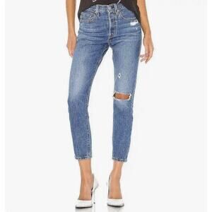 LEVI'S PREMIUM 501 Skinny Jeans High Rise Distressed Sansome Street Size 32